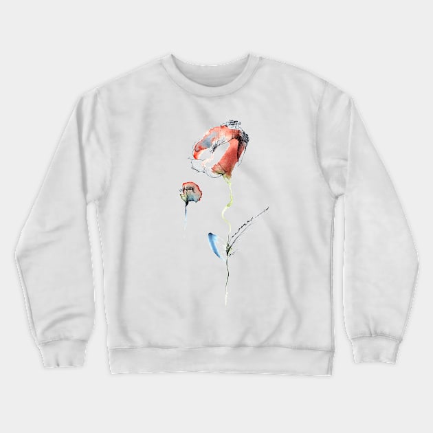 Minimal poppy Crewneck Sweatshirt by Maria Mi Art